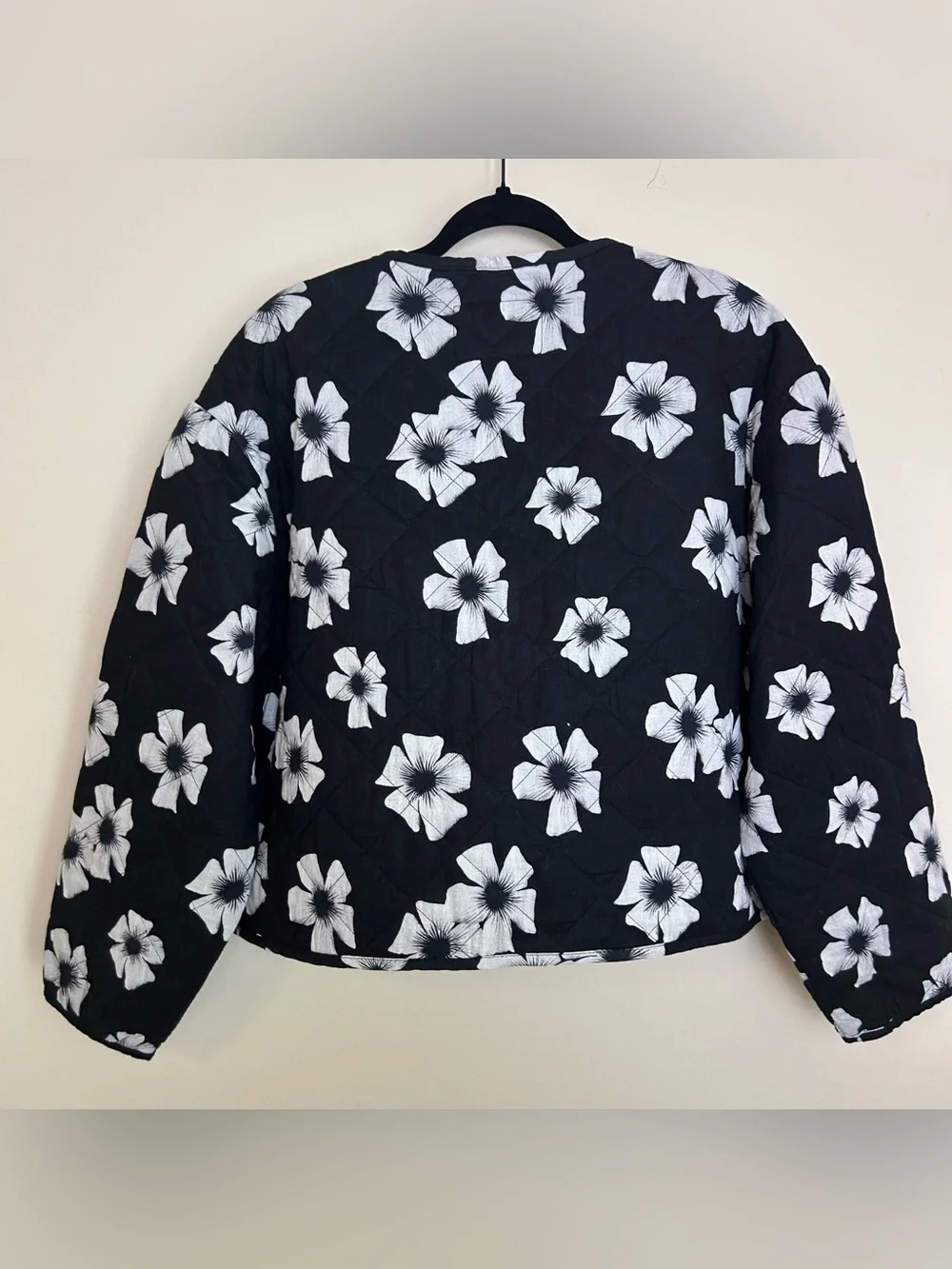 SCOOP Women’s XL Cotton Floral Print Quilted Jacket Black/White Floral NWT